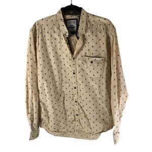 Killer Jeans Mens Button Down Shirt Bird Print Cotton Beige L